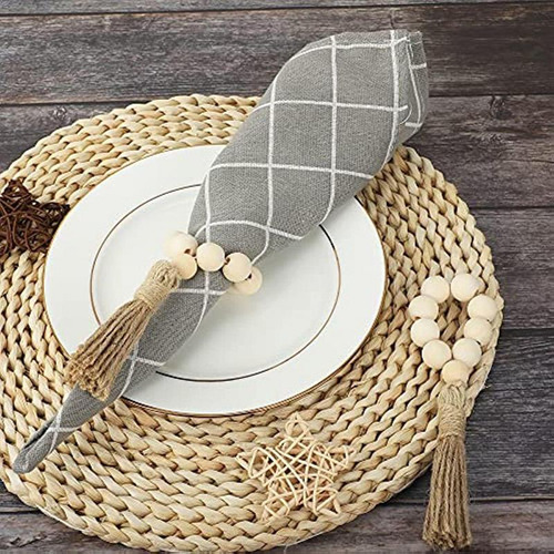 Servilleteros Con Forma De Cuentas De Madera, 12 Unidades