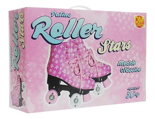 Patins Roller Stars Com Estrela Rosa 33 Ao 39 - Dm Toys