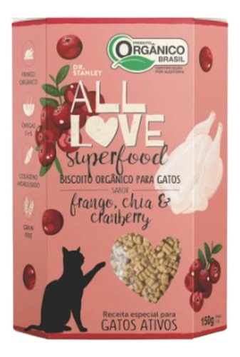 Biscoito Orgânico Gatos Superfood Frango, Chia E Cranberry