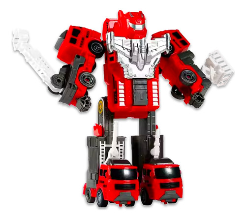 Robot Transformable Muñeco Figura Accion Camion Juguete Niño Color Rojo Personaje Camion Bomberos