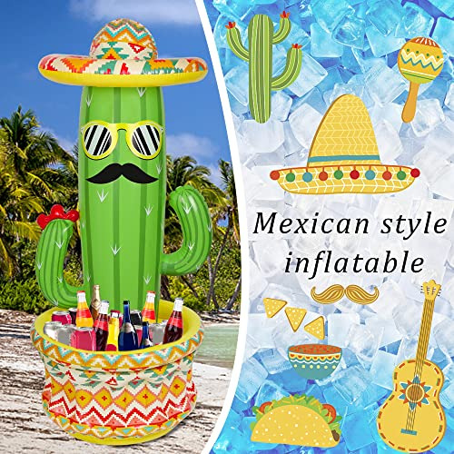 Hielera Inflable De Cactus Con Sombrero Mexicano De Fiesta