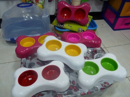 Comedero Tipo Hueso Doble Bicolor