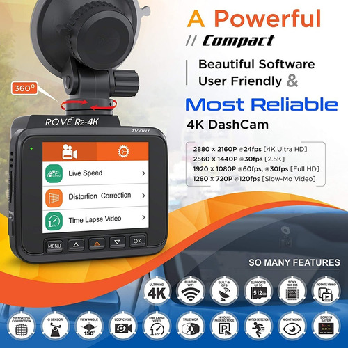 Imagen 3 de 7 de Rove R2-4k Dash Cam Grabadora Cámara De Carro Dashcam Wifi