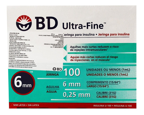 Imagen 2 de 3 de Jeringa Para Insulina 1 Ml Bd Ultra-fine Caja Con 100 Piezas