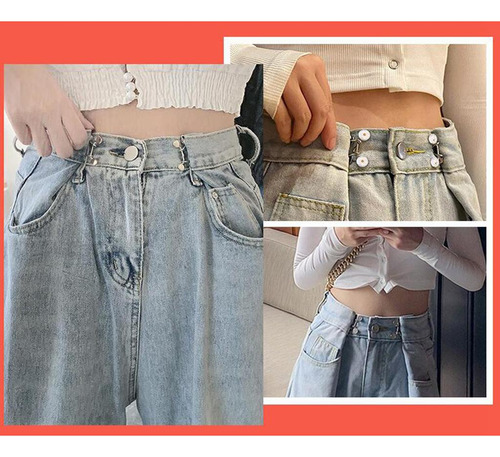 4 Juegos Nuevo Sin Uñas Hebilla De Cintura Pantalones Plata
