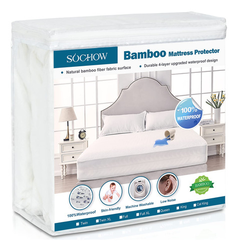 Sochow Protector De Colchon Impermeable De Bambu, Tamano Kin