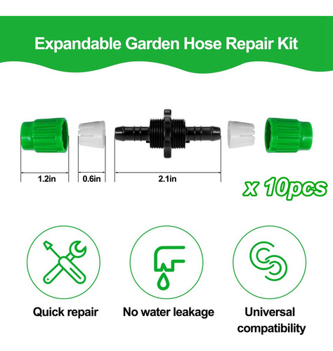 Kit De Reparación De Mangueras De Jardín Expandible, 10 Piez