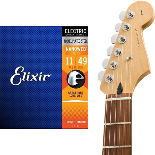 Encordoamento Elixir Cordas 011 Medium Nanoweb Para Guitarra