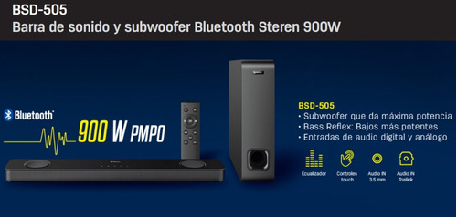 Bsd-505 Barra De Sonido Y Subwoofer Bluetooth Steren 900w 