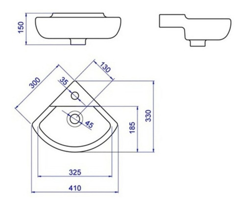 Bacha de baño colgante Deca Izy L101 blanco 410mm x 330mm 150mm de alto