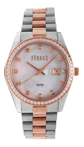 Reloj Feraud Mujer Acero Piedras Con Rose Fecha Lf20036lcr