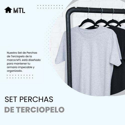 Set De Perchas Aterciopeladas X75 Unidades Antideslizantes Premium Reforzadas Mtl X50 Color Negro X25 Color Gris