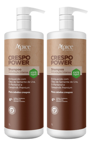 Kit 2 Shampoo Crespo Power Apse Apice Cabelo Vegano 1l