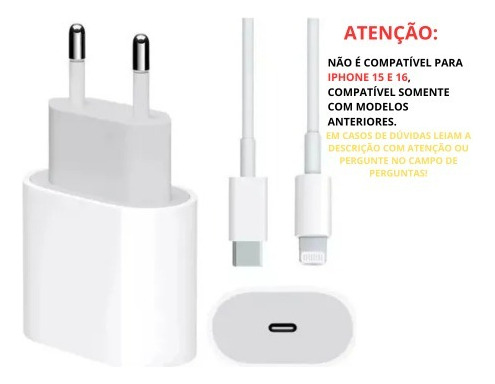 Carregador Apple 20w Turbo Usb-c + Cabo iPhone X 11 12 13 14