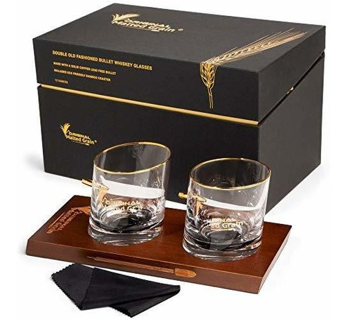 Original Malted Grain 30 Caliber Whiskey Glasses With Bamboo