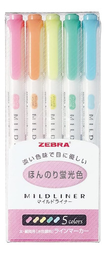 Zebra Mild Liner, Resaltador Doble Cara, Juego 5 (wkt7-5c)