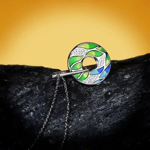 Imagen 6 de 9 de Collar Plata Mujer Dije Redondo Esmaltado Circonias Regalo