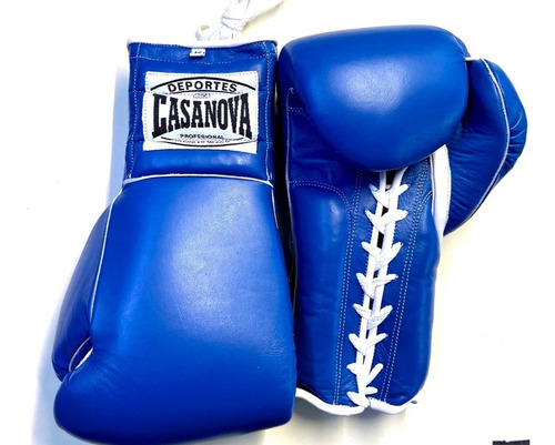 Guantes Box Casanova Boxeo Cuero Agujetas Azul 16 Ozs Retro