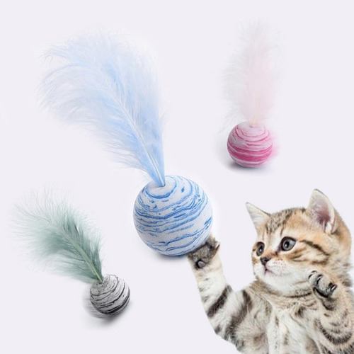 Kit 3 Pelotas Para Gato Con Plumas Juguete Mascotas Full