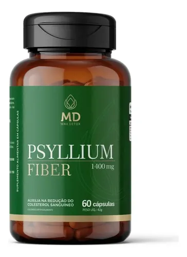 Fibra Psyllium 1400mg 60 Cápsulas Max Detox Sem Sabor