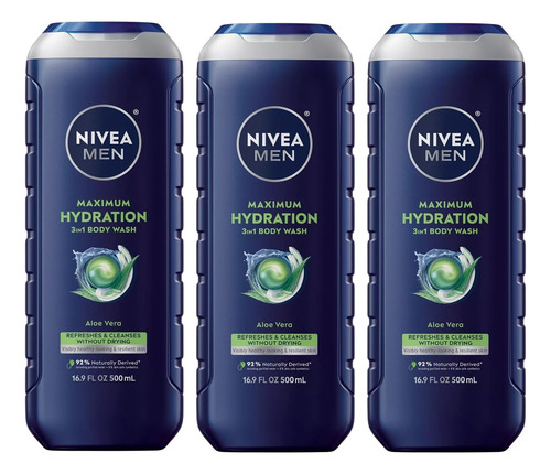 3 Jabón Líquido Nivea Men 3 En 1 Maximum Hydration 500ml