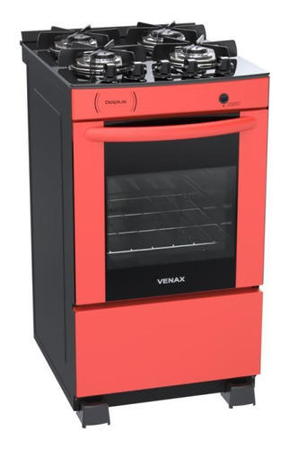 Fogao 4 Bocas Venax Delplus Vitreo Bl Vermelho Gas Glp