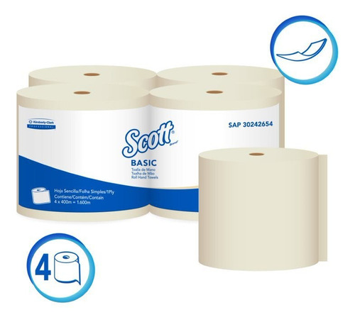Dispenser + Toalla Scott 4 Rollos X 400 Mt Kimberly Clark
