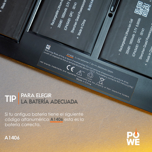 Batería para MacBook Apple Air 11 A1370 A1406 A1465 A1465 batería negra A1495 2011 marca Po We