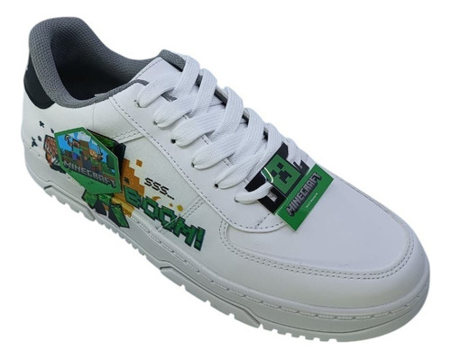 Tenis Niño Minecraft Explosion Creeper Mi3070 Blanco 22-25