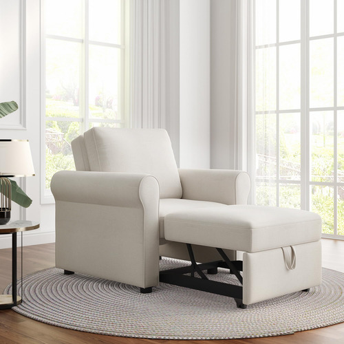 Merax White Modern Sofá Cama Convertible 3 En 1 Tumbona Blanco Diseño De La Tela