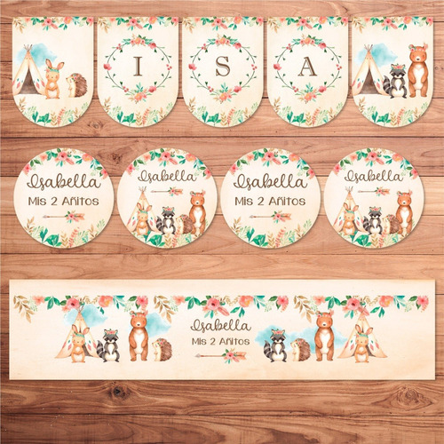 Kit Imprimible Animales Del Bosque Flores Romántico