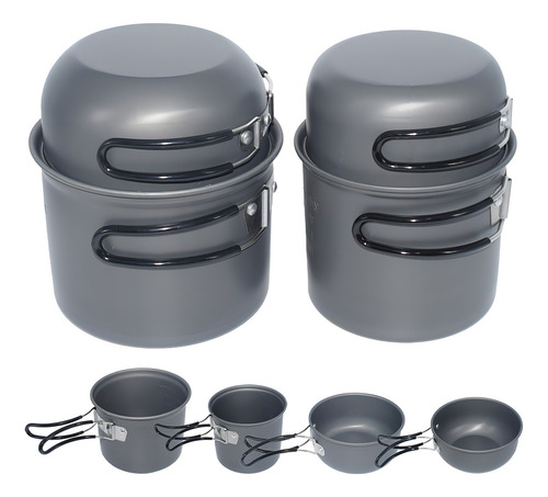 Set de 2 Ollas De Aluminio + 2 Sartenes Gadnic Desmontables para Exterior Camping