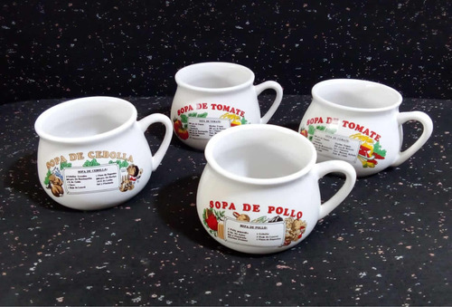 Set De 4 Tazas Soperas Mugs De Porcelana