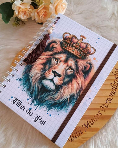 Caderno Devocional Capas Leão Personalizado Com Seu Nome Preto