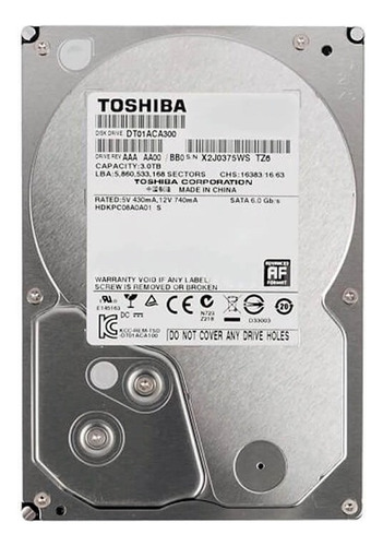 Disco Duro Interno Toshiba Dt01aca300 3.5'', 3tb, Sata Iii Color Plateado