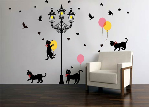 Vinilo Pared Gatos Y Farol Wall Stickers