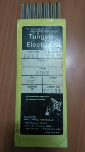 Electrodo Tungsteno 3/32  Punta Amarilla Por Caja De 10 Unid