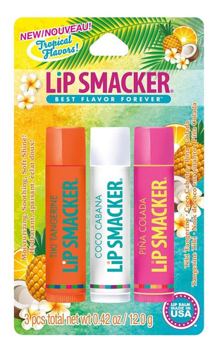 Labiales Paquete 3 Lip Smacker Bálsamo Sabores Tropicales
