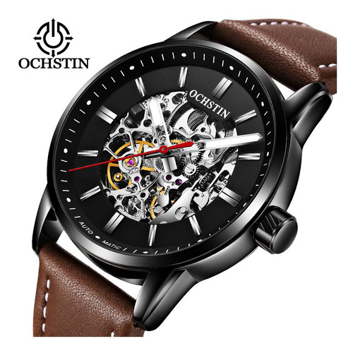 Ochstin Reloj Mecánico Esqueleto De Cuero Para Hombre