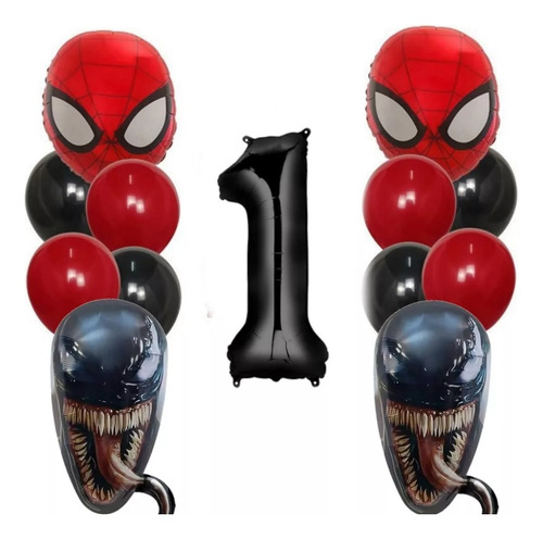 Kit Decoración Globos Spiderman Venom Cumpleaños Rojo Negro