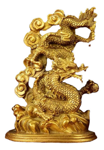 Dragão Chinês Dourado Estátua Decoração Oriental Protetor
