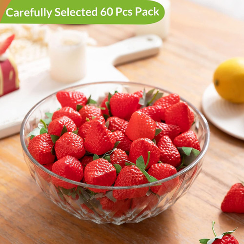 60 Piezas De Fresas Falsas, Decoración De Cocina De Fresas A