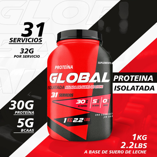 Proteína Whey Hidrolizada Global 1kg 31 Servicios Sabores Fresa