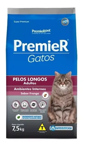 Premier ambientes internos gatos adultos de pelos longos sabor fr...