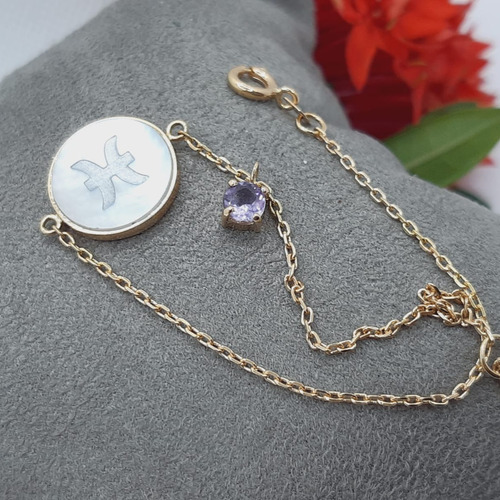 Pulseira Signos Peixes Madreperola E Ametista Ouro 750