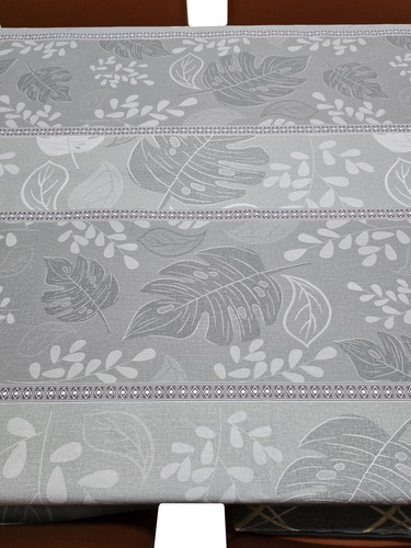 Mantel Mesa Rectangular 1.4x3.5 Impermeable Cuerina Afelpada Monstera Gris