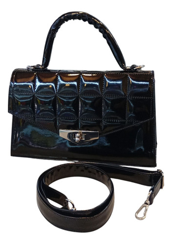Cartera De Mano Kayne Corazón Charol Bordó Negro Charol Níquel Negro