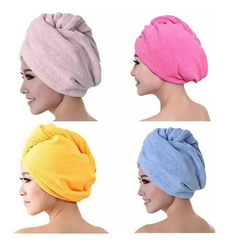 4x Toalla Gorro Turbante Microfibra Para Secar Cabello Ducha