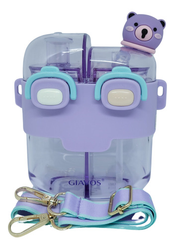 Termo De Agua Para Niña 530ml Morado Osito