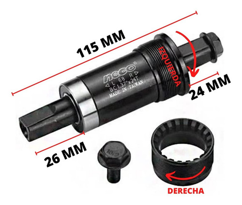 Imagen 2 de 5 de Caja Para Bicicleta Neco A Rulemanes D-i 115mm Largo